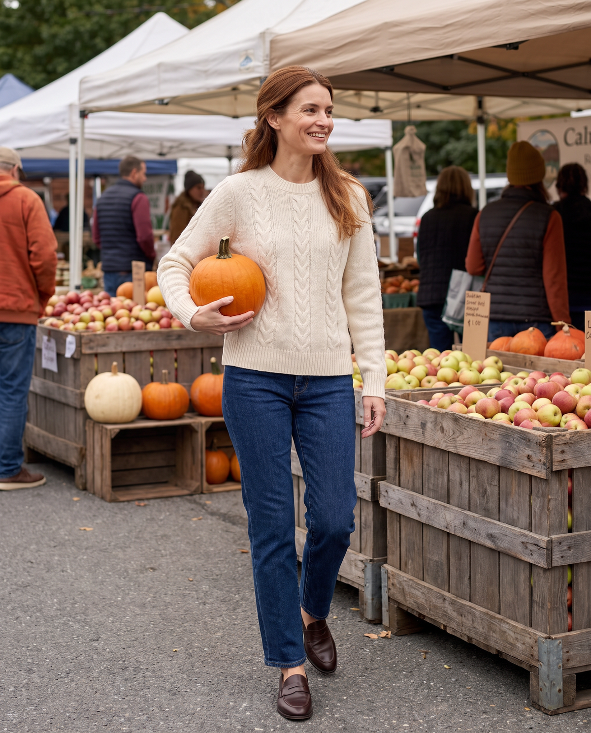 Favignana Classic Cable Knit Crew Neck Sweater — at a Hudson Valley farmers market