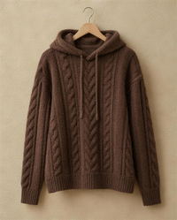 Marzamemi Cozy Hooded Cable Knit Pullover Sweater — hood and cable knit detail