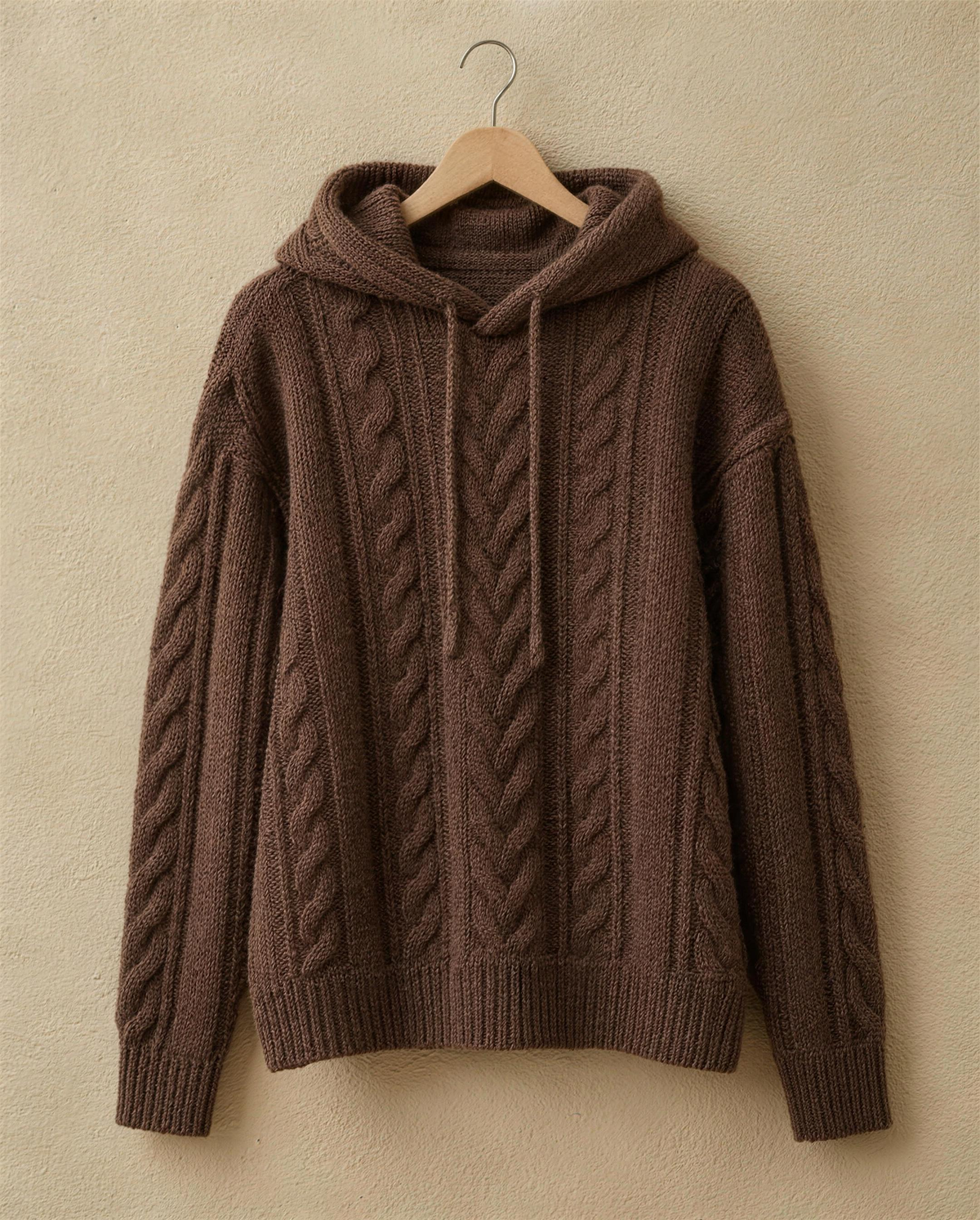 Marzamemi Cozy Hooded Cable Knit Pullover Sweater — hood and cable knit detail
