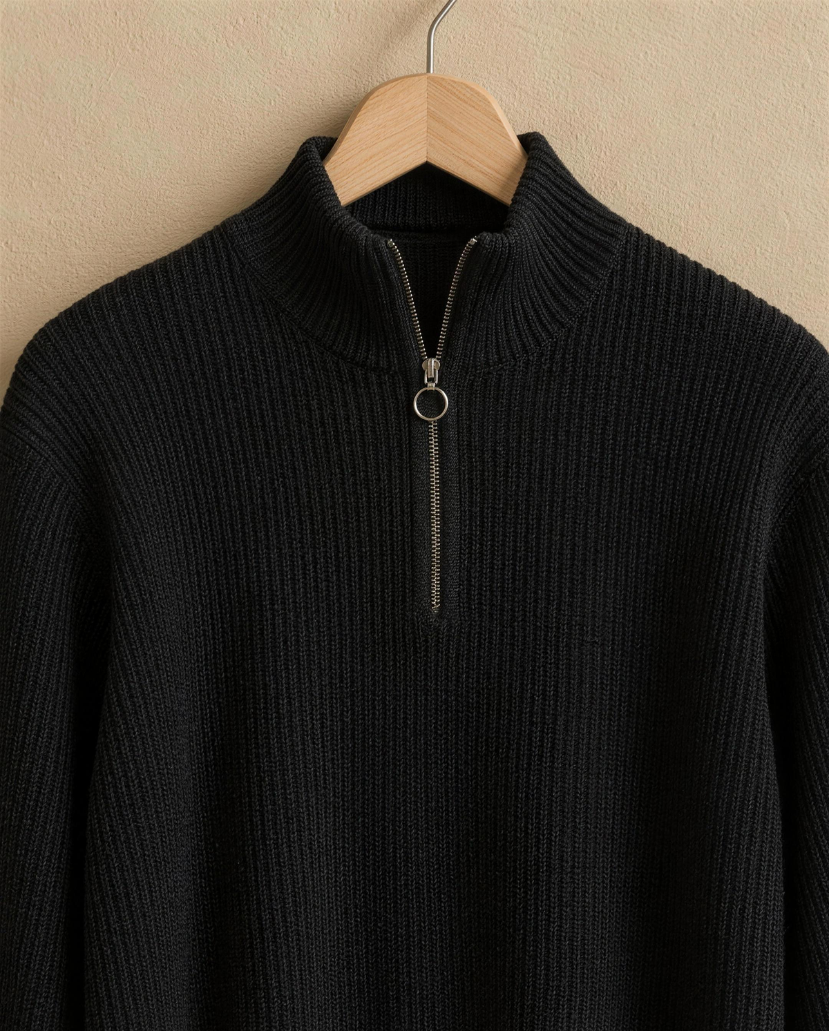Kestrel Sleek Ribbed Half-Zip Mock Neck Sweater — half-zip and mock neck detail