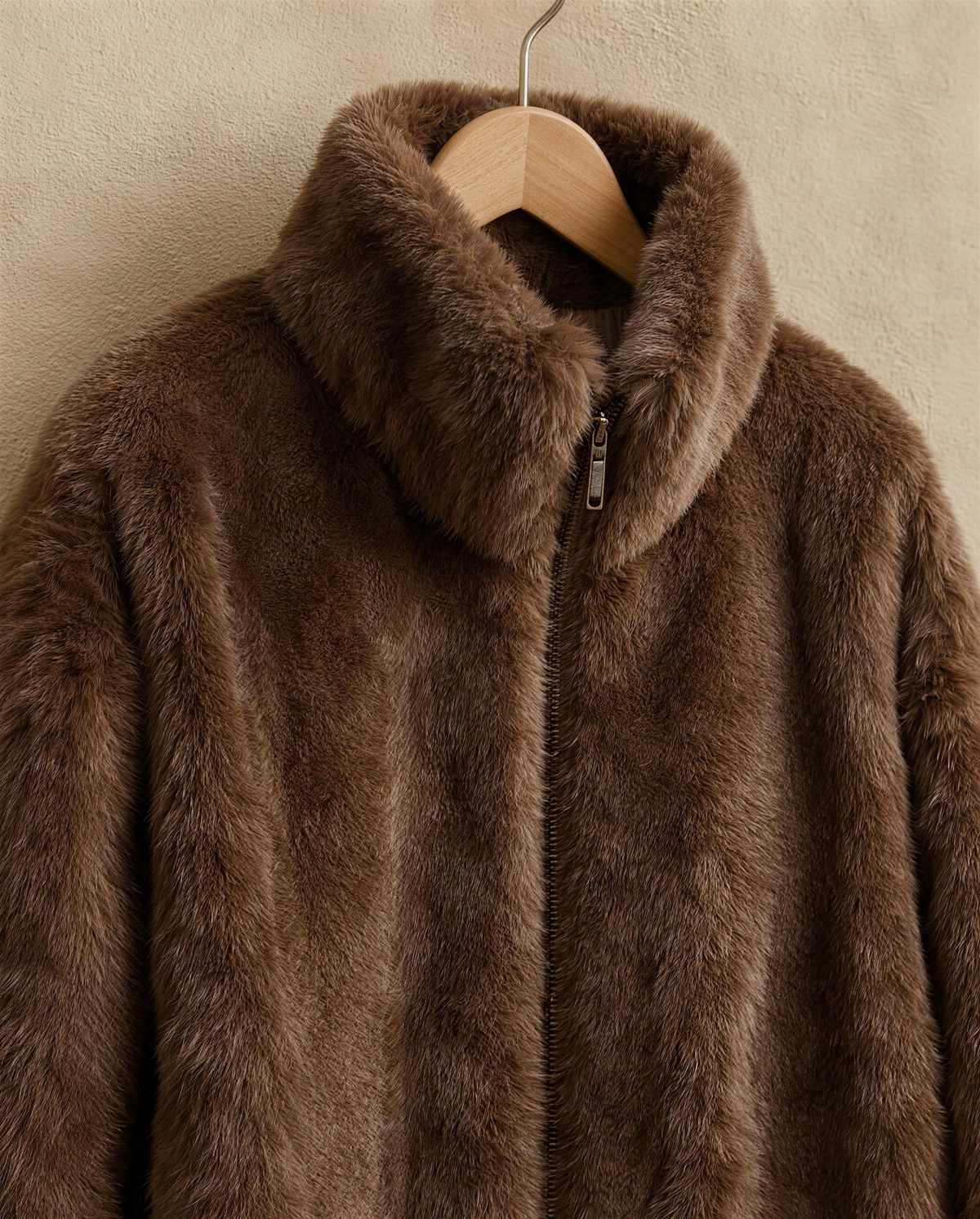 Faux Fur Coat with High Collar — high collar and faux fur detail