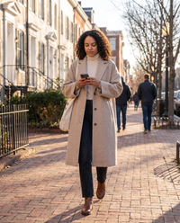 Oversized Wool-Blend Coat with Dropped Shoulders — walking home with groceries in Georgetown, DC
