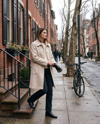 Polo Collar Coat with Pockets — stepping out of a Philadelphia rowhouse on a cold morning