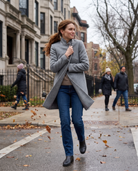 Double-Faced Wool Coat for Women — walking on a windy Chicago street in late autumn