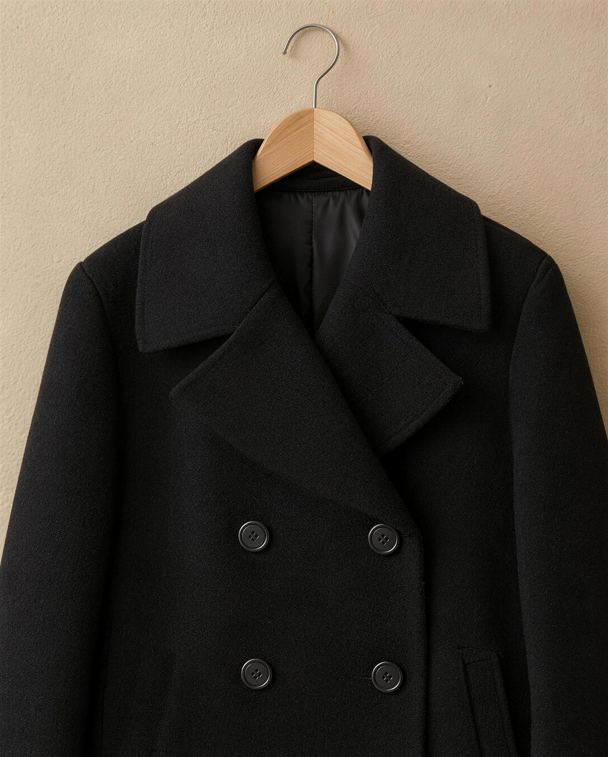Double-Breasted Coat with Wide Collar — collar and button detail