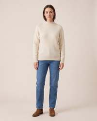 Women's Cashmere Crew Neck Sweater — cream, studio front