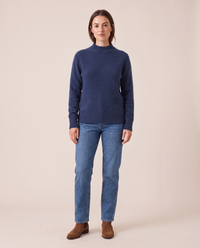 Women's Cashmere Crew Neck Sweater — navy blue, studio front