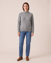 Women's Cashmere Crew Neck Sweater — gray, studio front
