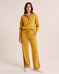 Wide Leg Sweatpants Set with Half Zip Pullover — mustard yellow, studio front