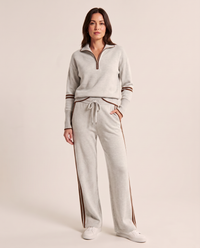 Wide Leg Sweatpants Set with Half Zip Pullover — light gray, studio front
