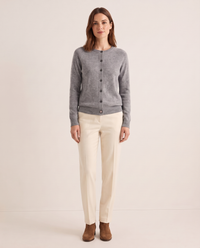 Merino Wool & Cashmere Cardigan — gray, studio front