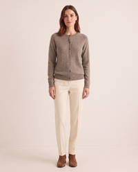 Merino Wool & Cashmere Cardigan — brown, studio front
