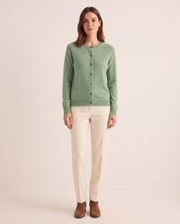 Merino Wool & Cashmere Cardigan — light green, studio front