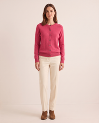 Merino Wool & Cashmere Cardigan — hot pink, studio front
