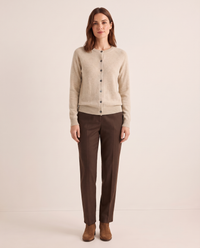 Merino Wool & Cashmere Cardigan — khaki, studio front