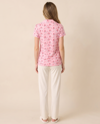 Women's Christmas Pajama Top, Pink Santa Print — studio back