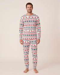 Family Christmas Pajamas, Reindeer & Tree Fair Isle — men's set, studio front