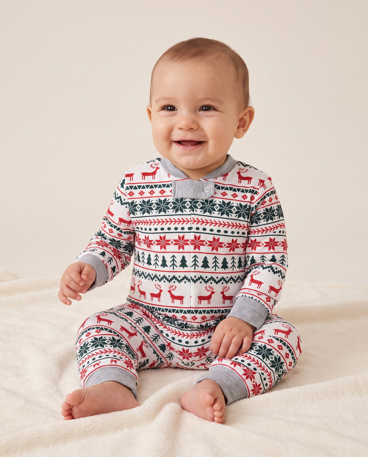 Family Christmas Pajamas, Reindeer & Tree Fair Isle — baby romper, studio