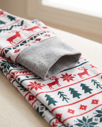 Family Christmas Pajamas, Reindeer & Tree Fair Isle — print and ribbed cuff close-up
