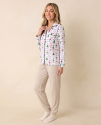 Women's Christmas Pajama Top, Nutcracker Print — three-quarter view