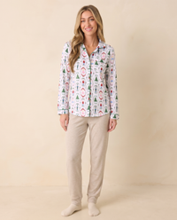 Women's Christmas Pajama Top, Nutcracker Print — studio front