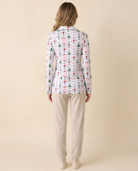 Women's Christmas Pajama Top, Nutcracker Print — studio back
