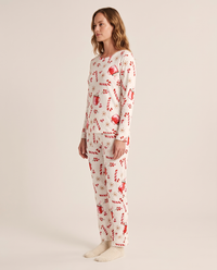 Women's Christmas Pajamas, Candy Cane Print Knit PJ Set — three-quarter view