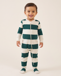Family Christmas Pajamas, Green & Cream Stripe — baby footed zip sleeper, studio