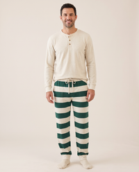 Family Christmas Pajamas, Green & Cream Stripe — men's adult set, studio front