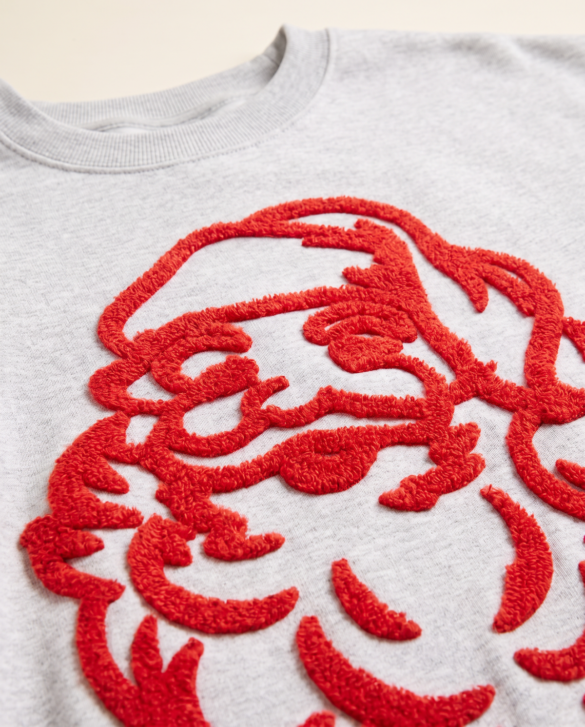 Women's Christmas Sweater, Fuzzy Santa Oversized Sweatshirt — fuzzy chenille Santa and ribbed crew neck detail