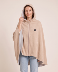 Women's Heated Shawl with Hood — worn with the hood up