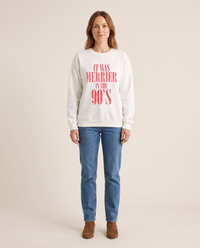 Women's Christmas Sweatshirt, Retro 90s Crewneck — White, studio front