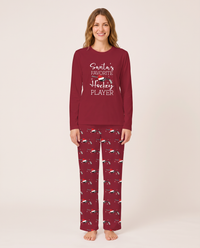 Family Christmas Pajamas, Santa's Favorite Hockey Player PJs — red, studio front