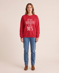 Women's Christmas Sweatshirt, Retro 90s Crewneck — Cherry Red, studio front