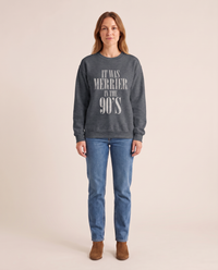 Women's Christmas Sweatshirt, Retro 90s Crewneck — Dark Heather, studio front