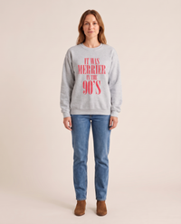 Women's Christmas Sweatshirt, Retro 90s Crewneck — Sport Grey, studio front