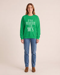 Women's Christmas Sweatshirt, Retro 90s Crewneck — Irish Green, studio front