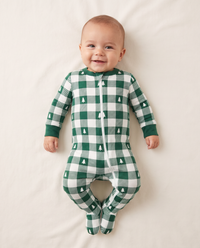 Matching Family Christmas Pajamas, Green Buffalo Plaid — baby zip one-piece, studio