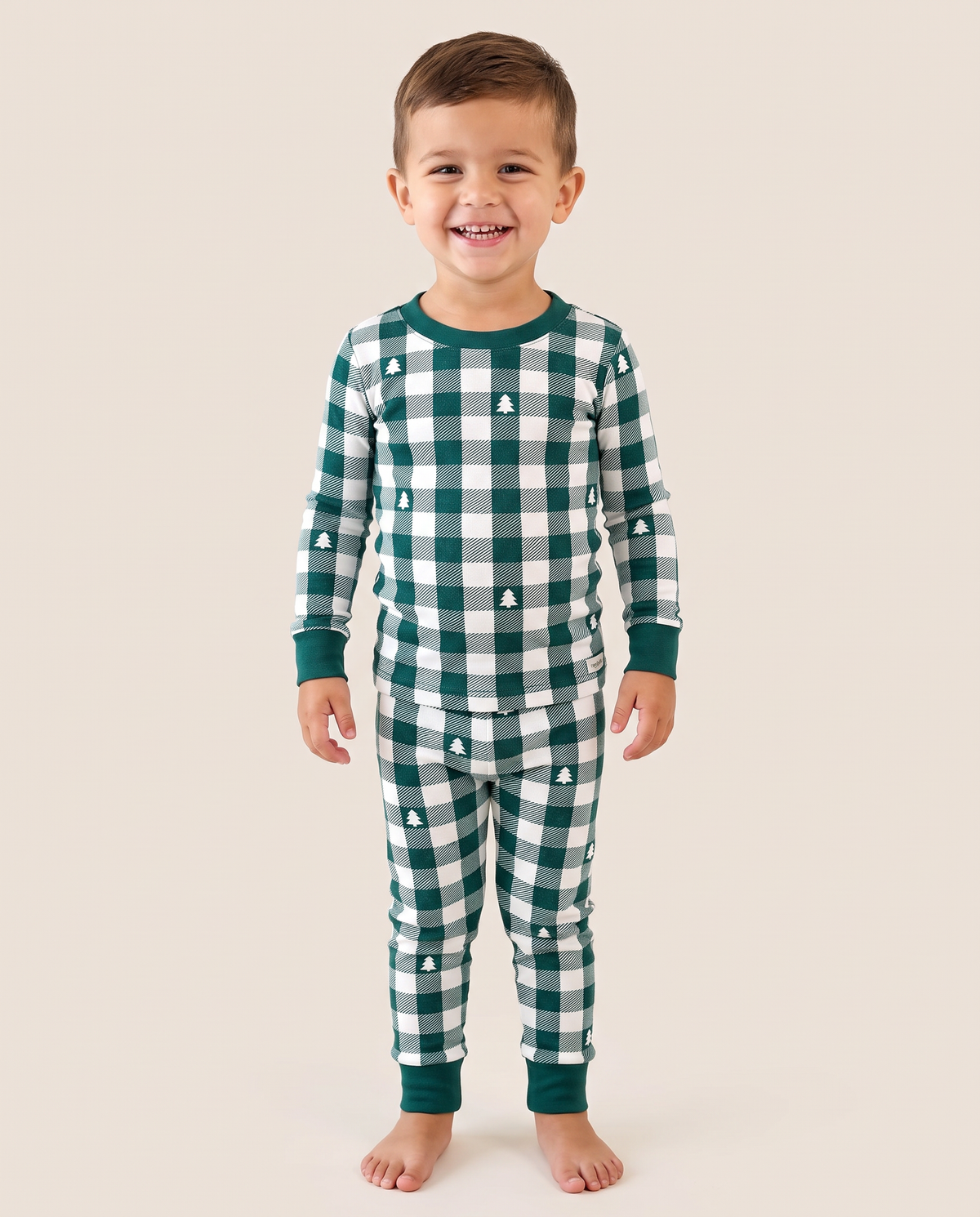 Matching Family Christmas Pajamas, Green Buffalo Plaid — toddler set, studio front