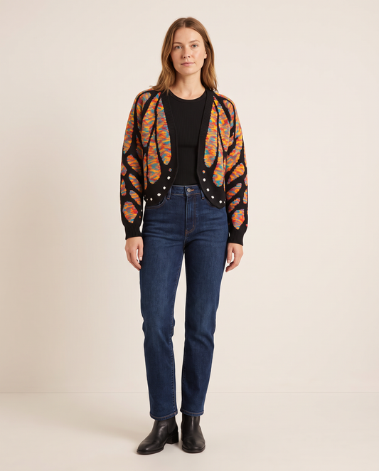 Women's Cropped Butterfly Wing Cardigan — rainbow, studio front