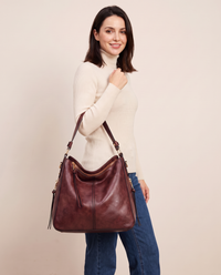 Women's Hobo Bag Purse with Anti-Theft Pocket — burgundy, studio front
