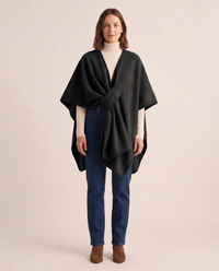 Women's Fleece Shawl Wrap in Black — studio front