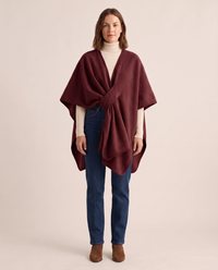 Women's Fleece Shawl Wrap in Wine Red — studio front