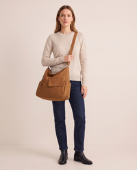 Women's Convertible Shoulder Bag, Crossbody Backpack Purse — cognac brown, studio front