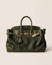 Women's Top Handle Tote Bag, Leather & Canvas Satchel Handbag — olive leather, studio front