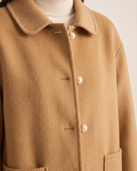 Women's Cropped Cashmere Coat — close-up of the brushed cashmere, Peter Pan collar and pearl buttons