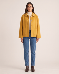 Women's Cropped Cashmere Coat in mustard — studio front