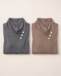 Women's Asymmetric Cowl Neck Top 2-pack — charcoal gray and khaki, folded side by side