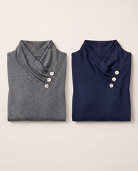 Women's Asymmetric Cowl Neck Top 2-pack — charcoal gray and navy blue, folded side by side