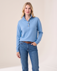 Women's Cashmere Stand Collar Sweater in Sky Blue, studio front